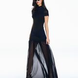 Grace Mesh Long Black Dress