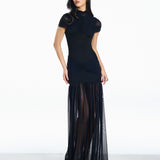 Grace Mesh Long Black Dress