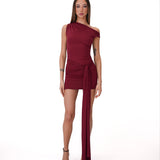 Tina Draped Mini Burgundy Dress