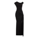 Tina Draped Long Black Dress